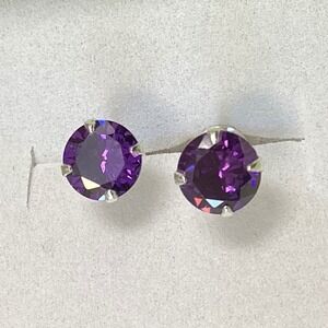 Amethyst Stud Earrings Round‎ Cut Gemstone Minimalist Jewelry